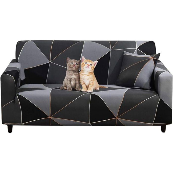 Housse de canapé extensible imprimée pour 2 places protection universelle noir magique