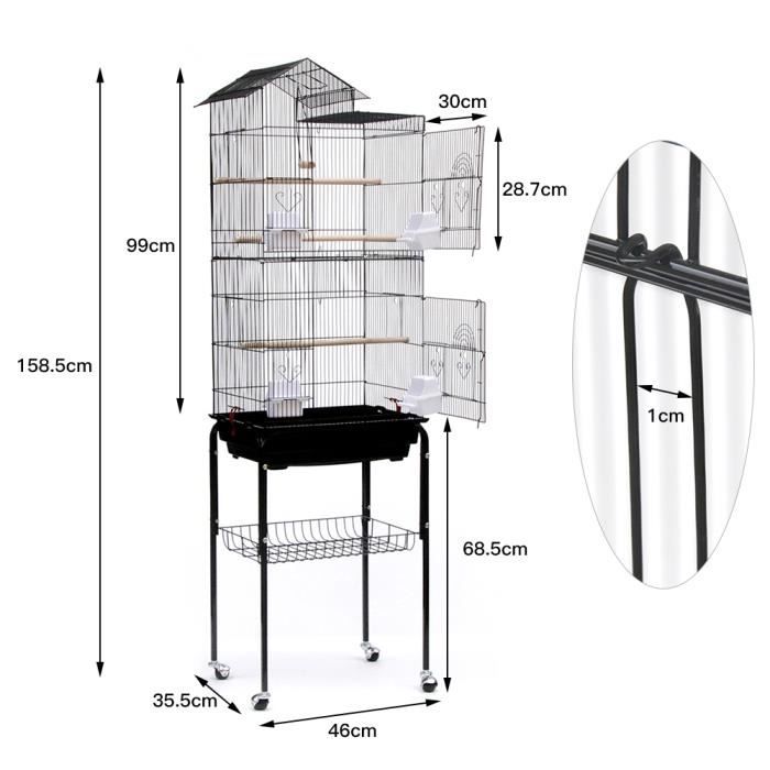 Meilleurs prix pour Cage à Oiseaux - KEDIA - Modèle avec 4 Roulettes - Noir - Intérieur - Grand Format