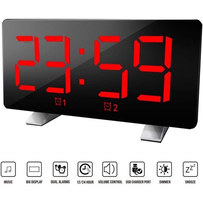 ° F Lunji Horloge Digitale LED Reveil 12H /24H Température Intérieure en ° C Rectangulaire