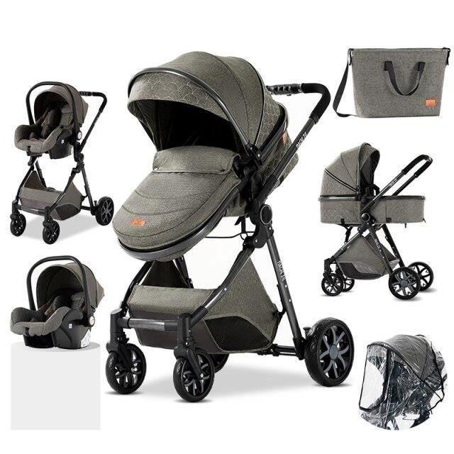 Poussette 3 en 1 Bébé Combinée Siège-Auto Landau Nacelle Réglable Sac à Langer Haute Qualité Poussette Canne Gris Profond