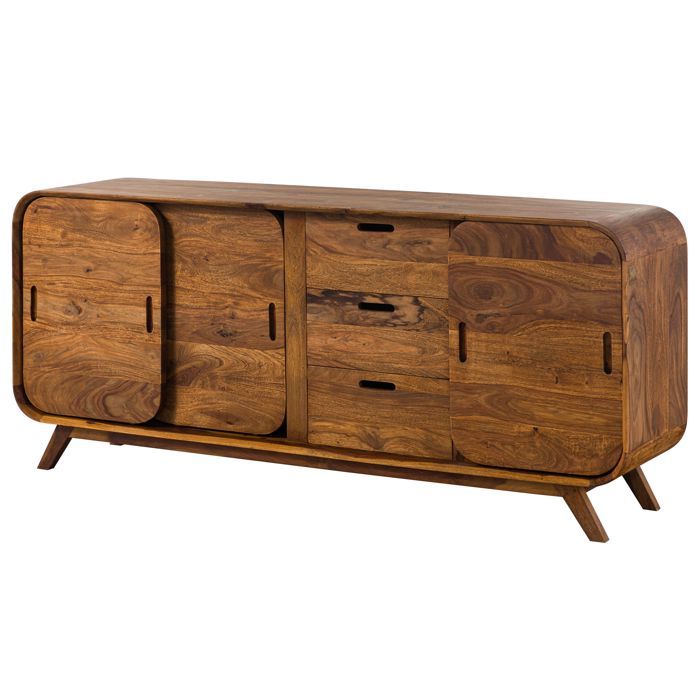 Buffet bas Sheesham brun laqué massif 173x40x75 cm bois massif MAILAND #102