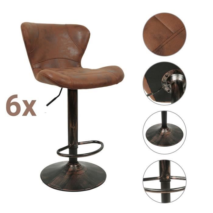 lot de 6 chaises de bar réglables en hauteur mengda - cuir synthétique - élégant - ergonomique