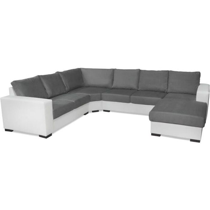 Canapé d'angle panoramique cuir blanc 10 places HAVANE - Angle Droit