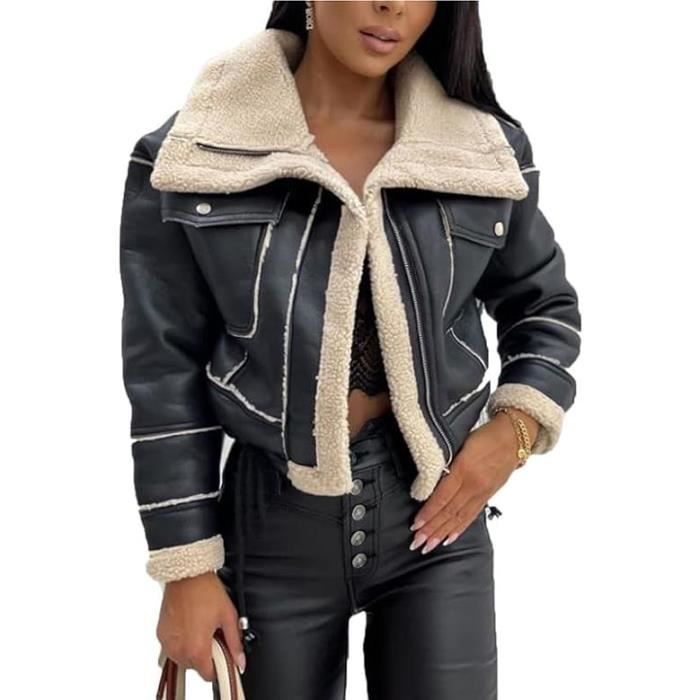 Manteau imitation peau de mouton noir deals