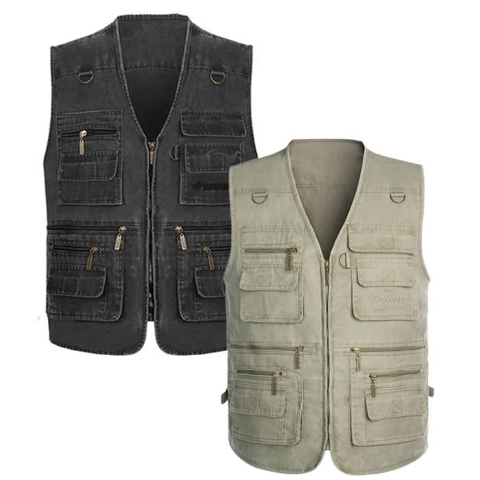 Gilet Hommes Femmes Casual Multi Pocket Cotton Vest Produits de Plein air pour Le Sport Journaliste Photographe Veste de pêche Wusfeng LHongBin
