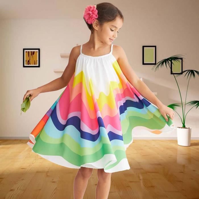 Robe de princesse imprim arc en ciel sans manches pour b b fille