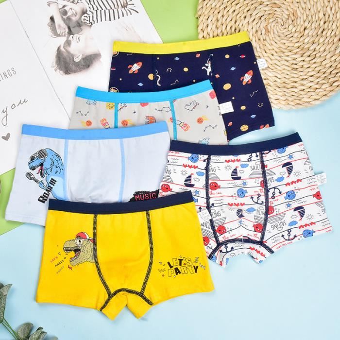 12 Culottes Garçon Coton - Motifs Dinosaures - Taille M à XXL (2-10 Ans)