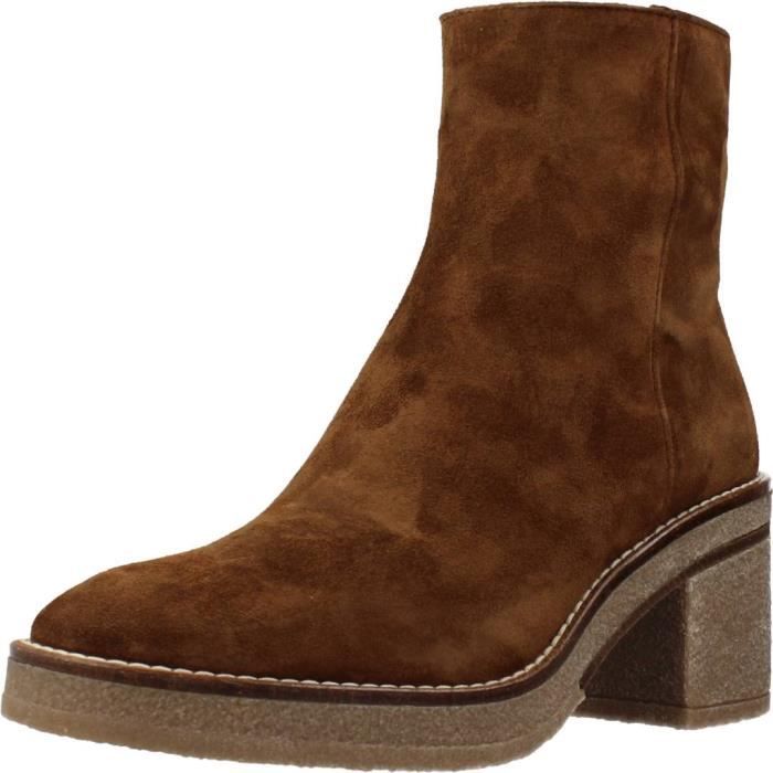 Bottine femme Alpe 129230 en cuir marron a talon compense de 8cm