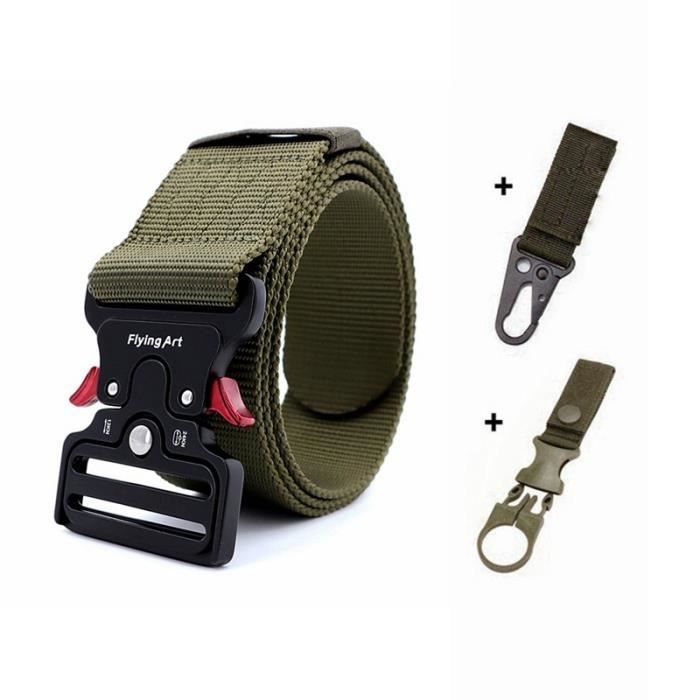 Ceinture Tactique Homme en Nylon Ceinture Militaire Avec Boucle à Dégagement Rapide en Métal Avec Pochette Tactique et Crochet Noir Noir - Prêt-à-Porter