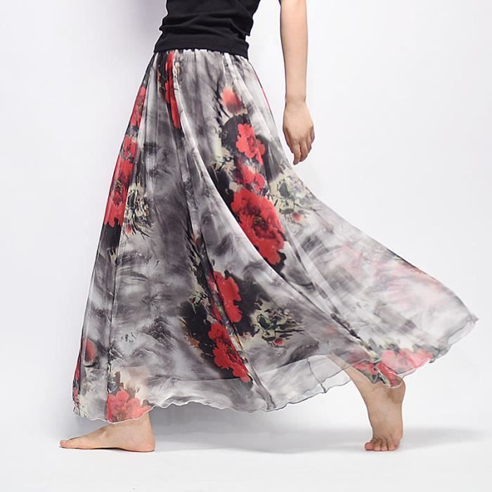 Jupe Jupe longue d ete elegante en mousseline de soie pour femmes Maxi jupe boheme taille haute Tutu decontracte Style Seventeen Blanc Cdiscount Pret a Porter