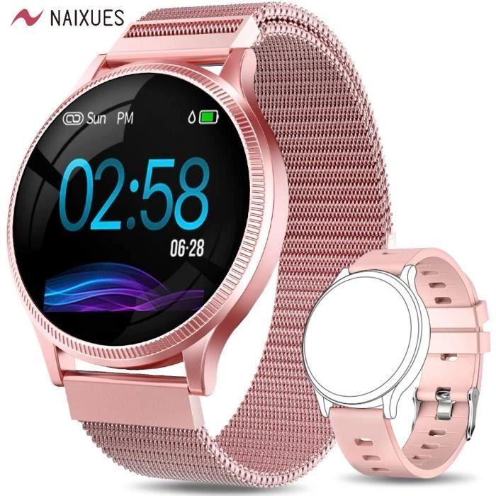 Montre Connectée Femme NAIXUES - Appels Bluetooth - 28 Modes Sportifs - 2  sangles SpO2 - Android iOS - Cdiscount Téléphonie