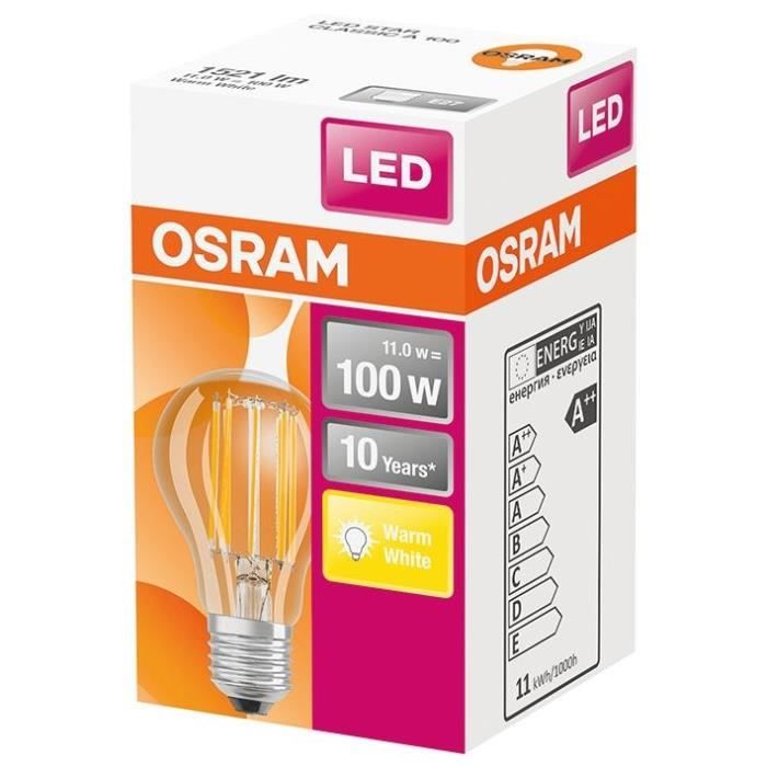 OSRAM Ampoule LED standard claire filament 10W100 E27 - Blanc chaud