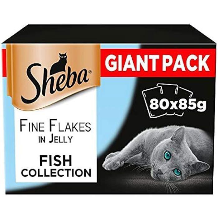 Comparer les prix de Sheba Fine Flakes Collection de Poissons En Gelée Nourriture pour Chats (80 Pack) 85g