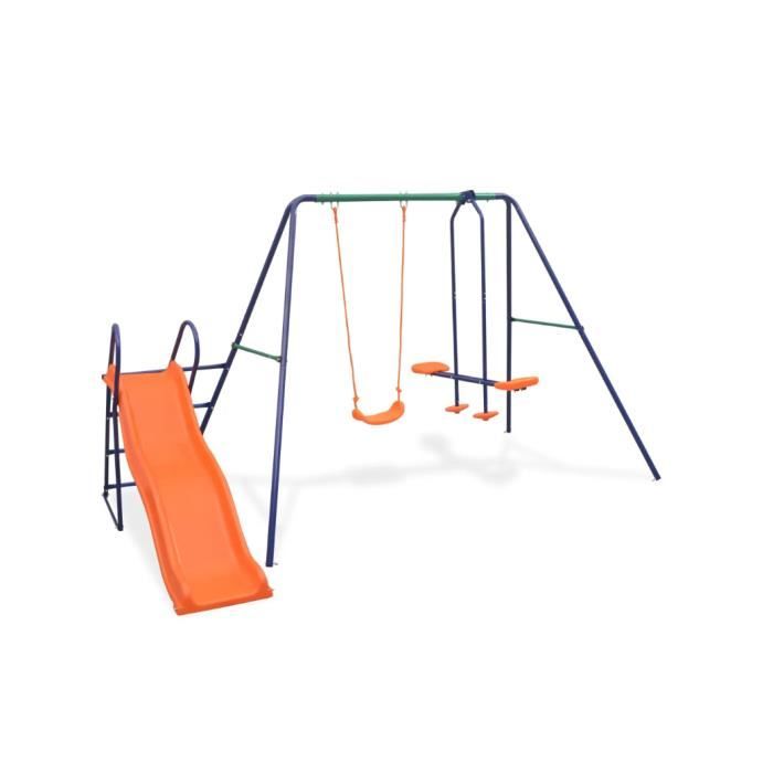 Ensemble de balançoire avec toboggan et 3 sièges Orange Cdiscount