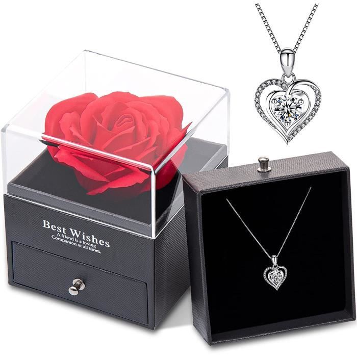 Rose Eternelle, Préservée Vraie Rose Coffret à Bijoux avec Collier