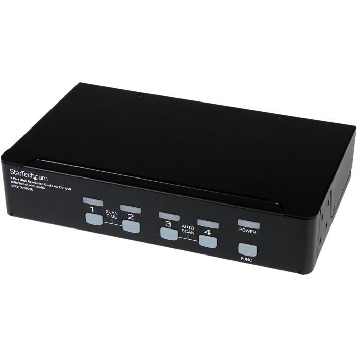 StarTech.com Commutateur KVM 4 Ports DVI USB, Montage en Rack et Audio - Switch KVM - 2560x1600 (SV431DVIUAHR)