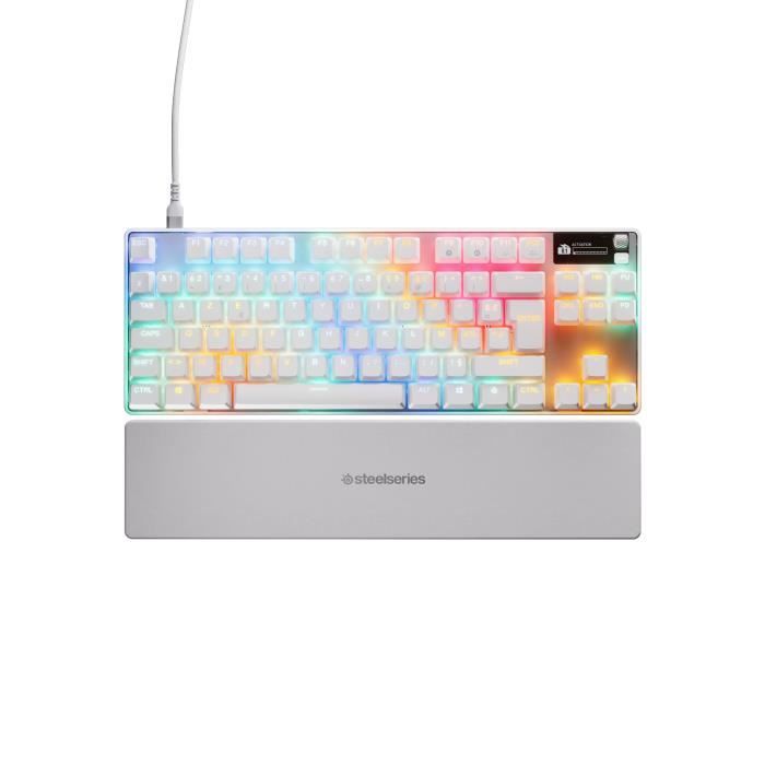 Découvrez le clavier gaming Apex Pro TKL Gen 3 de Steelseries, le plus rapide au monde. Équipé de switchs OmniPoint 3.0, il offre une activation 20 fois plus rapide et 40 niveaux d'activation réglables. Profitez de fonctionnalités avancées comme le mode Protection et un affichage OLED intelligent pour une expérience de jeu inégalée.