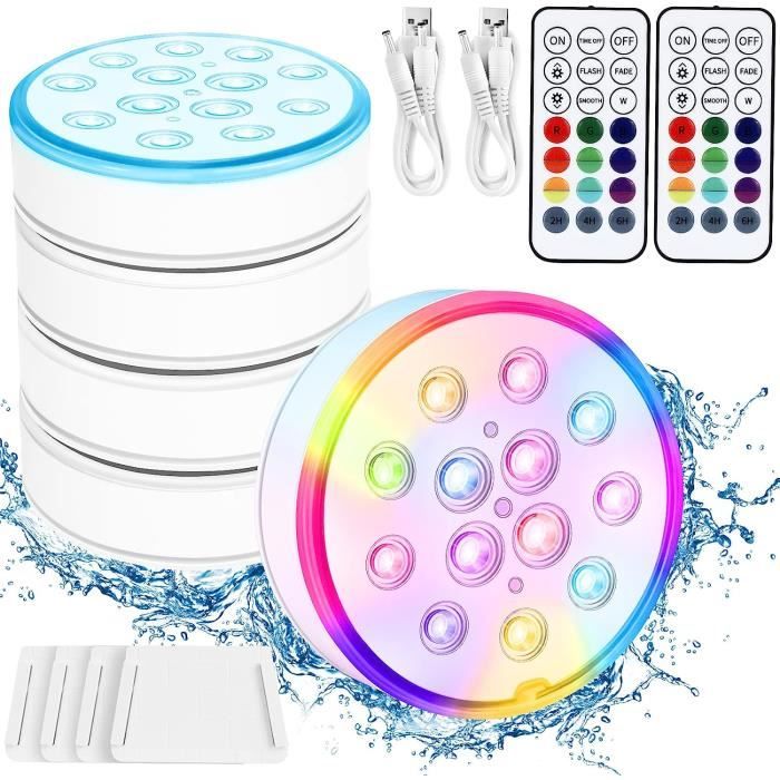 WOVTE 4 Pcs Lumières Submersibles Lumières De Piscine Avec Télécommande
