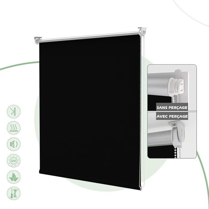 Store Thermique Sans Perçage Jalousiescout 70x110cm Noir - Fixation à Pince Obscurcissant