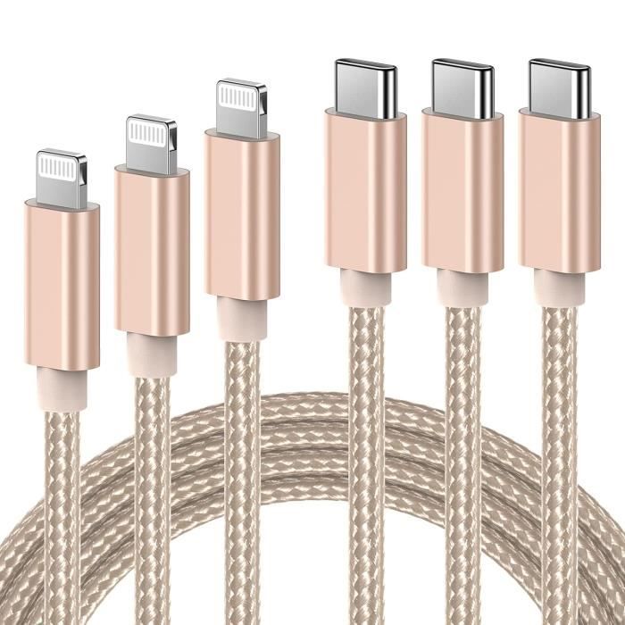 Lot 15 Câbles USB-A Vers Lightning MFi 1,20 M - Rose - Neufs