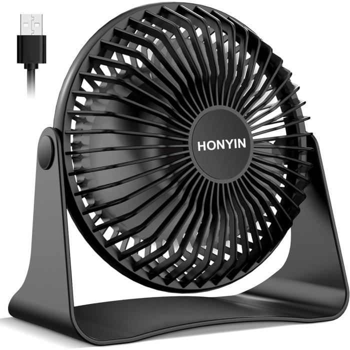 Mini Ventilateur USB Portable - 3 Vitesses, Rotation 360°, Alimentation Batterie - Noir, Neuf