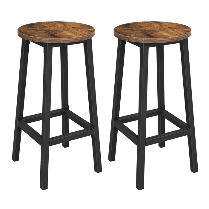 VASAGLE Tabourets de Bar Lot de 2 Chaises Siège Haut Cadre Métallique Hauteur 65 cm Repose-pieds Marron Rustique et Noir VASAGLE Tabourets de Bar Lot de 2 Chaises Siège Haut Cadre Métallique Hauteur 65 cm Repose-pieds Marron Rustique et Noir
