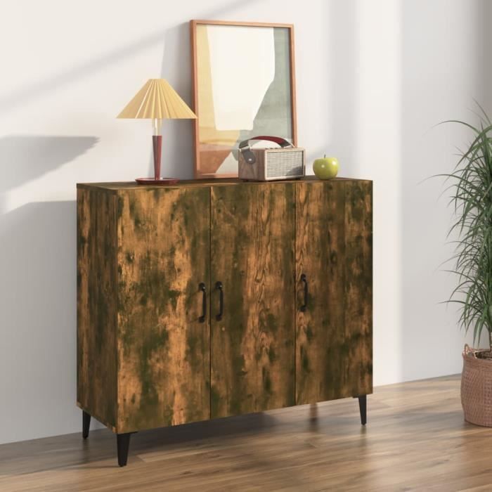 Buffet - Chêne Fumé - 90x34x80 cm - Bois dingénierie - Style Industriel - Buffet bas