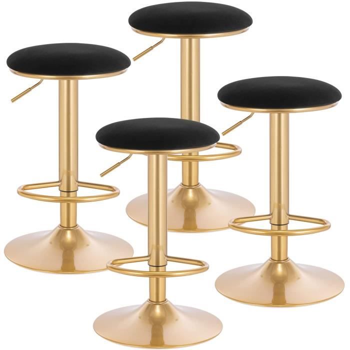 WOLTU Lot de 4 Tabouret de Bar avec Repose-Pieds - Tabouret Rond Haut Métallique Hauteur Réglable (61-82cm) - Noir + Or