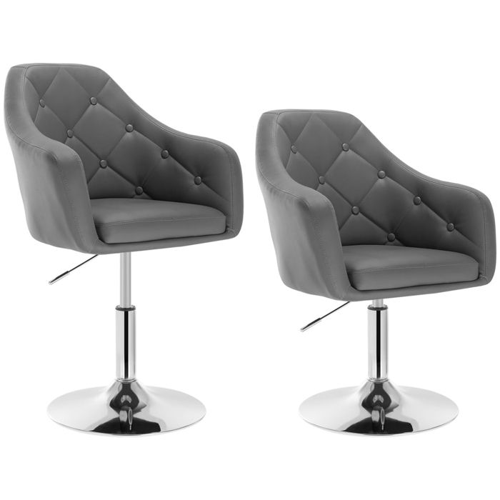 woltu lot de 2 fauteuils de bar en similicuir et acier rotatif 47x41cm hauteur réglable gris