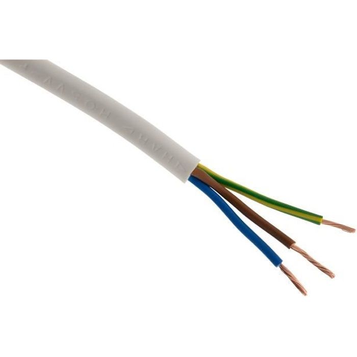 Câble d'alimentation électrique HO5VV-F 3G1,5 Blanc - 10m