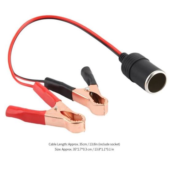Adaptateur Pinces Batterie Vers Prise Allume-cigare 12V - Câble 32cm, 15A, Pour Compresseur, Frigo Voiture
