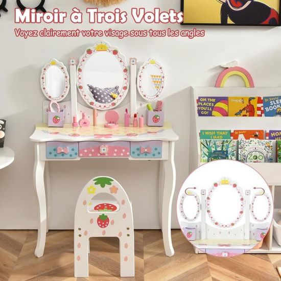 DREAMADE Coiffeuse Table de Maquillage, avec 1 Miroir 5 Grands Tiroirs