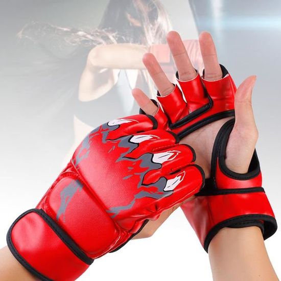 Gants de kickboxing demi-doigt Gants de boxe demi-doigt, sac de boxe,  paumes ouvertes, gants de Kickboxing, pour Blanc Rouge-CHN - Cdiscount Sport