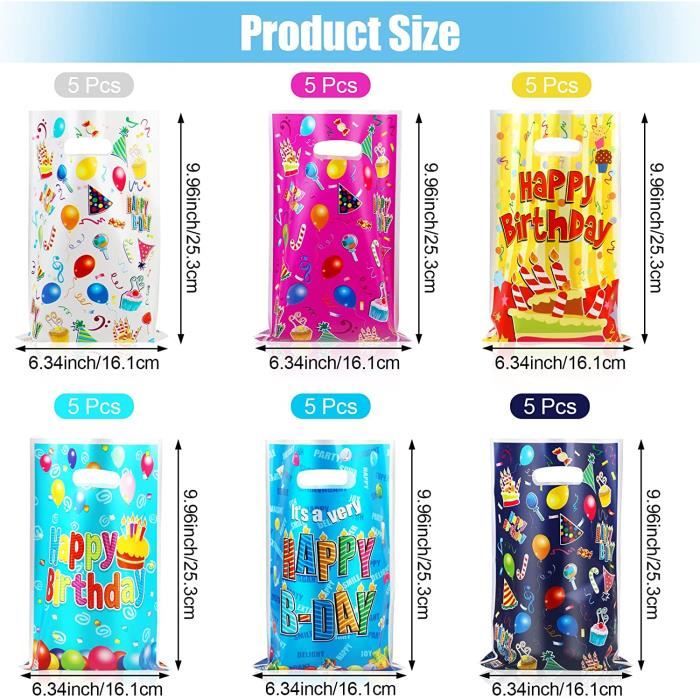 Lot de 30 Sacs Anniversaire Enfant, Sachets Anniversaire Garcon et Filles, Sacs de Cadeau