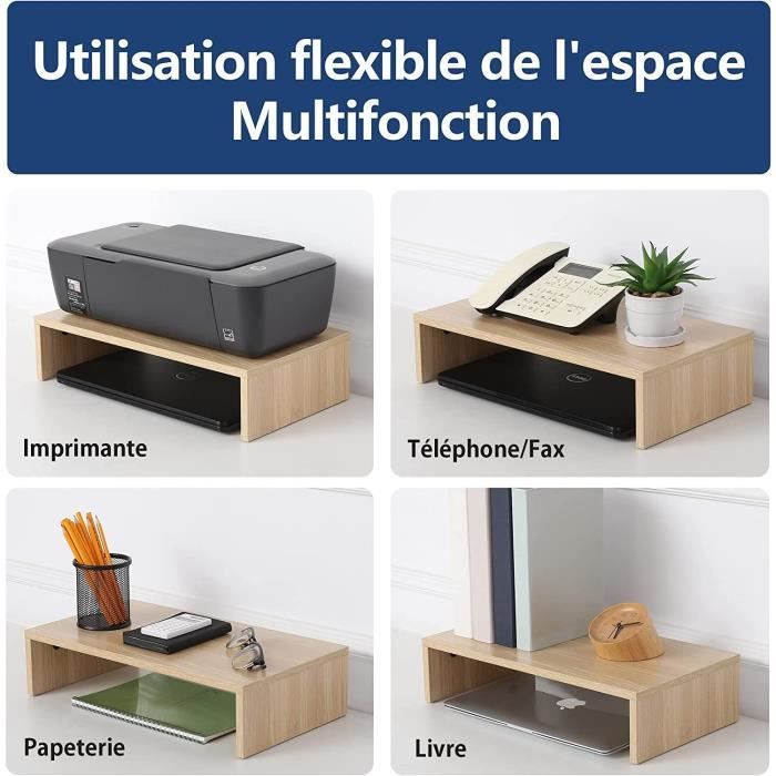 Support Moniteur En Bois Noir - 42 X 24 X 13 Cm, Surélévation écran, Rangement Intégré