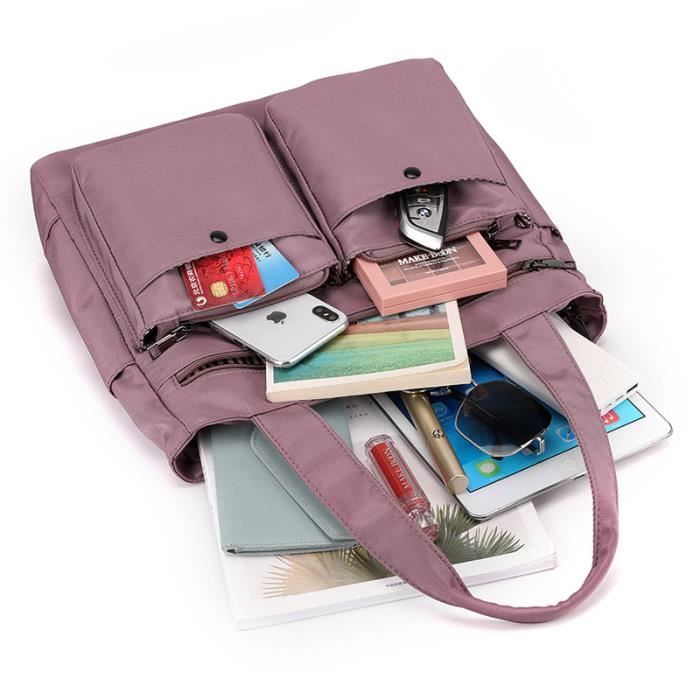 Sacs Main Multi Poches En Nylon Grande Couleur Unie Mode Chic