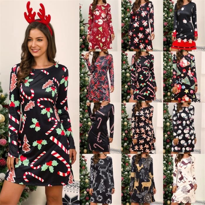 Robe Nouvel an robe de fete 2020 automne hiver femmes a manches longues imprimer lache decontracte Mini Type yiou7703Christmas Ru Blanc Cdiscount Pret a Porter