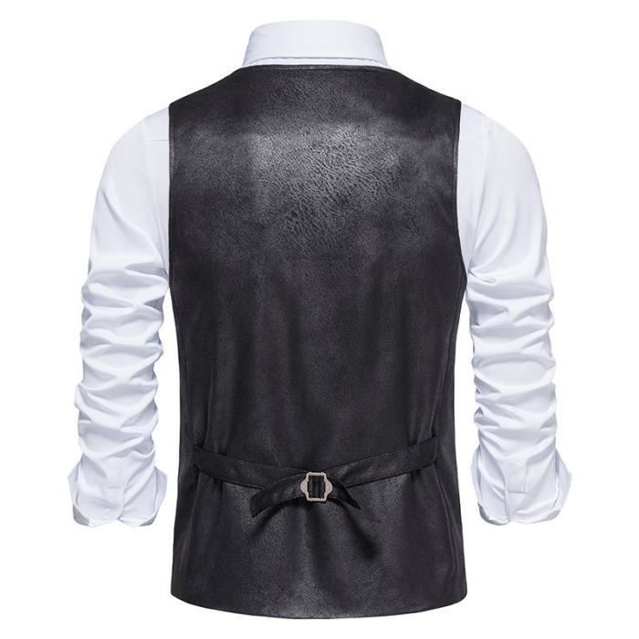 Gilet de Costume Homme Business Sans Manches en Daim Slim Fit Noir Noir Cdiscount Pret a Porter