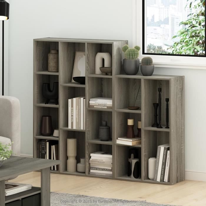 Furinno Pasir Bibliothèque ouverte à 4 niveaux, Blanc/Bleu clair, 4-Tier Cube