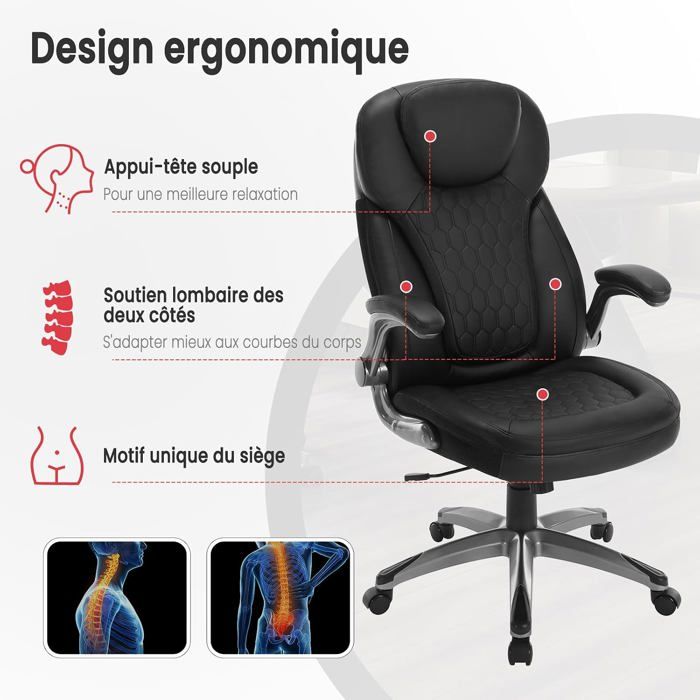 TRALT Chaise De Bureau Ergonomique Mesh Noire - Siège Pivotant Avec Roues, Hauteur Réglable