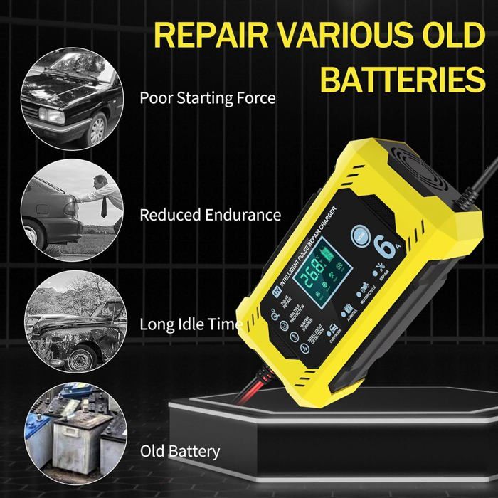 Chargeur Batterie Voiture 6A 12V Pfloge® Avec Écran LCD Tactile - Intelligent Et Sécurisé