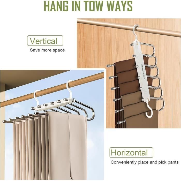 Cintres à Pantalons En Acier Inoxydable - Lot De 6 | Design Ouvert, Gain De Place, Antidérapant Pour Dressing - 8