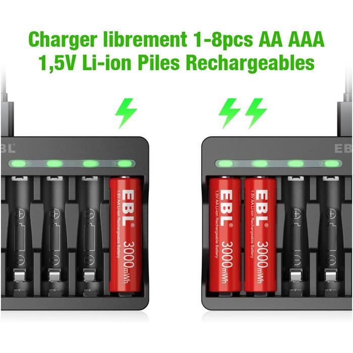 Piles Rechargeables EBL AA 2800mAh - Lot De 8, Ni-MH, 1200 Cycles, Faible Autodécharge