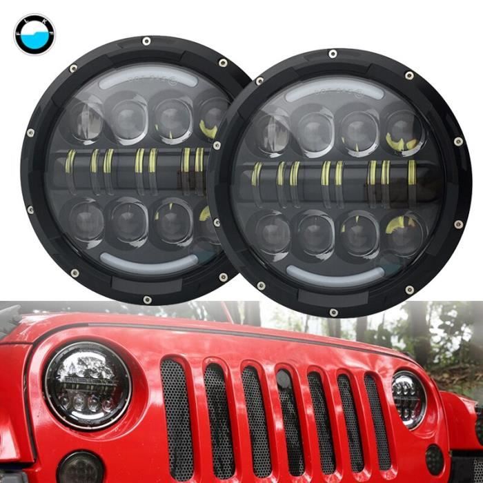 Phares LED 7 Pouces Angel Eyes Pour Lada 4x4 Niva - H4, 60W, IP67, Noir/chrome