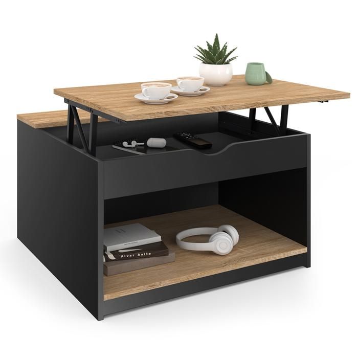 IDMARKET Table basse plateau relevable carrée ELEA avec coffre bois