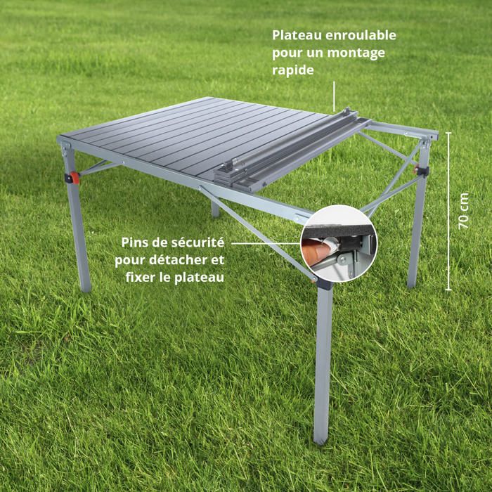 Skandika Table De Camping Tivaro – Alu + Bambou – 147x80x70 Cm – Charge 80 Kg – Pliable, Sac Inclus – Jardin, Pêche, Pique-nique