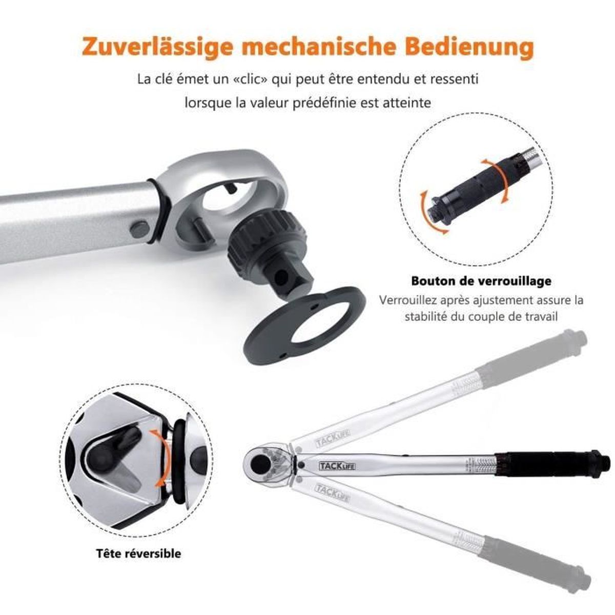 13.6-108.5Nm Longueur de 37.5cm av Clé Dynamométrique Tacklife Calibré 3//8/"