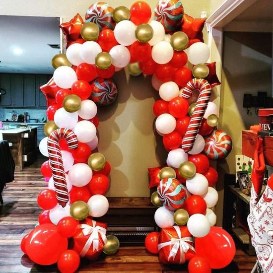 Arche Ballon Noël, Décoration de Noël, ballons rouges et blancs avec ballons  en aluminium étoile et boîte cadeau 4D pour decora[98] - Cdiscount Maison