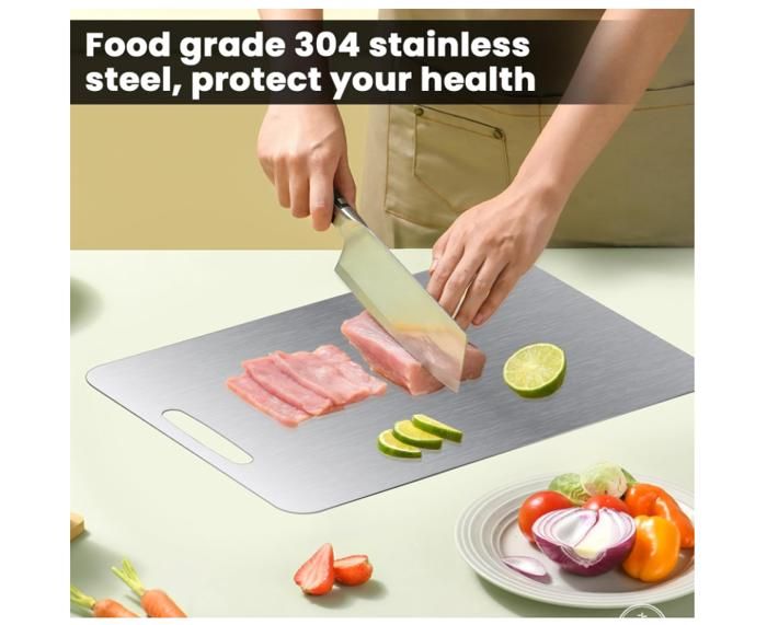Planche à Découper Titane Double Face 34x23 Cm – Acier Inox 304 Antibactérien, Hygiénique, Facile à Nettoyer Pour Viande, Légumes, Pain Et Pâtisserie
