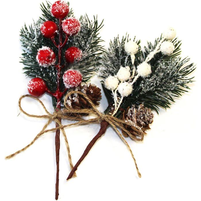 Lot De 10 Tiges De Pin Artificiel Pré-éclairées - 39 Cm, Guirlande 2 M - Décoration Noël DIY Pour Couronnes Et Vases - 5